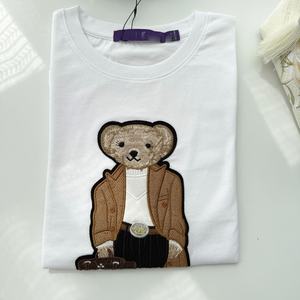 T-shirt à manches courtes pour femme en pur coton, collection Printemps/Été 2026, motif ours <span class=keywords><strong>RL</strong></span>, broderie appliquée robuste, style dessin animé, col ras du cou - Product Image 2