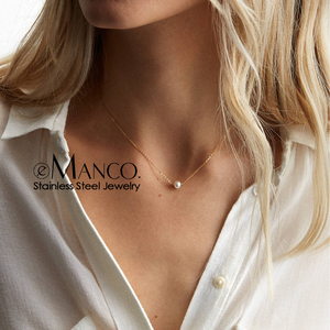 EManco - Nuevo Collar <span class=keywords><strong>de</strong></span> <span class=keywords><strong>Perlas</strong></span> Simples <span class=keywords><strong>de</strong></span> 5 mm para Mujer, <span class=keywords><strong>Cadena</strong></span> <span class=keywords><strong>de</strong></span> Clavícula <span class=keywords><strong>de</strong></span> Acero Inoxidable 316L Chapado en Oro - Product Image 3
