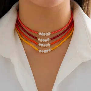 SHIXIN-collar de cadena con cuentas de cristal para mujer, Gargantilla con colgante de perla hecha a mano Kpop, accesorios para el cuello Y2K, regalo de San Valentín