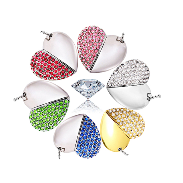 Love Heart Usb 2.0 Pendrive 4GB 8GB 16GB Memory Stick 32GB Necklace Usb Flash Drives Girls Gift