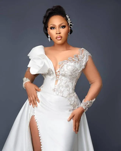 Abiti da <span class=keywords><strong>sposa</strong></span> Sexy a sirena araba Illusion Neck Crystals Side Split staccabile Train overgonne Ruffles abiti da <span class=keywords><strong>sposa</strong></span> da <span class=keywords><strong>sposa</strong></span> - Product Image 4