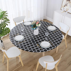 <strong>Round</strong> Picnic <strong>Tablecloth</strong>, Elastic Waterproof Fitted Vinyl <strong>Tablecloths</strong> <strong>Wipeable</strong> Flannel Backed Vinyl <strong>Tablecloths</strong> for Camping - Product Image 1