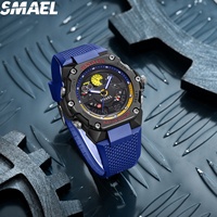 Montre numérique de sport de luxe pour homme SMAEL 8092, affichage LED, chronographe, chronomètre, alarme, résistante à l'eau 50 m, plastique