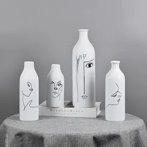 Оптовая продажа, Модный Современный домашний декор, креативное искусство, белые керамические вазы с растительным лицом