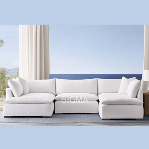 Sofá Seccional de Tela Tapizado de Estilo Nórdico de Lujo para Sala de Estar, Decoración Moderna para el Hogar con Diseño Modular Cómodo en Beige - Product Image 3