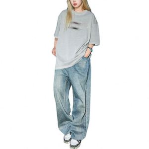 T-shirt décontracté vintage délavé pour hommes surdimensionné 100% coton 280 Gsm motif imprimé strass - Product Image 6