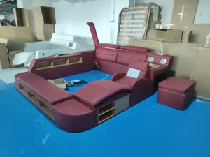 เตียงพร้อมโต๊ะคอมพิวเตอร์,เตียงห้องนอนมัลติฟังก์ชั่นเก็บของขนาดใหญ่พร้อมเก้าอี้นวดเตียงนิรภัย