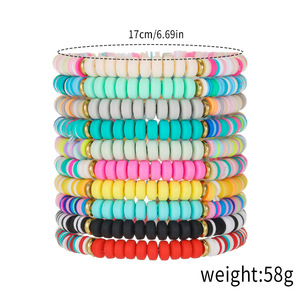 Polymer Clay <b>Beaded</b> <b>Bracelets</b> 10 Piece Set Stacked Colorful Bohemian Style Women's Jewelry Fashion Accessories - Product Image 4