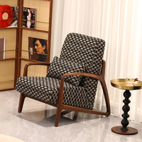 Fauteuil d'appoint en bois massif, fauteuil de détente rembourré, tissu géométrique floral, siège de salon pour le salon