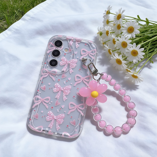 Fashion Pink Bowknot Cream Pattern Mobile Phone Cases for iPhone X-18 Series Samsung Shell Back Cover Protective Cases