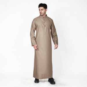 Túnica Masculina Color Beige Taupe, Manga Larga, Cierre de Botones, Cuello Alto, Estilo Tradicional Saudí, Kuwaití, Emiratí, Islámico, Musulmán - Product Image 1