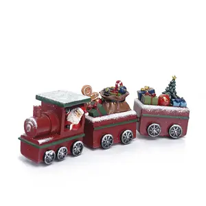 Dekorasi kereta Natal beruang Santa Claus, kerajinan hadiah liburan kue jahe Resin