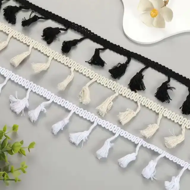 white black large quantity in stock natural broom mop cotton brush fringe lace home textile hat scarf clothing accessories