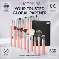 Vente en gros de 26 pinceaux cosmétiques professionnels de haute qualité, de luxe, avec manche en bois rose perlé, en aluminium, étiquette privée, pour femmes, maquillage