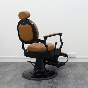 Sedia da Barbiere Professionale con Base Rotonda Nera, Sedia Idraulica Robusta per Parrucchiere, Colore <span class=keywords><strong>Marrone</strong></span> - Product Image 3