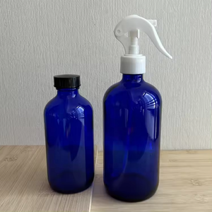 4 oz 8 oz Refillable Cobalt Blue Boston Round Glass <strong>Window</strong> Homemade Cleaner Bottle with White Trigger <strong>Spray</strong> - Product Image 1