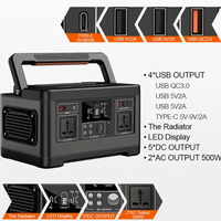 Panel Surya Lithium Ion 500W untuk Camping, Power Bank Mobile 110V/220V USB AC Inverter Gelombang Sinus Murni, Senter, dan Pemantik Rokok Mobil