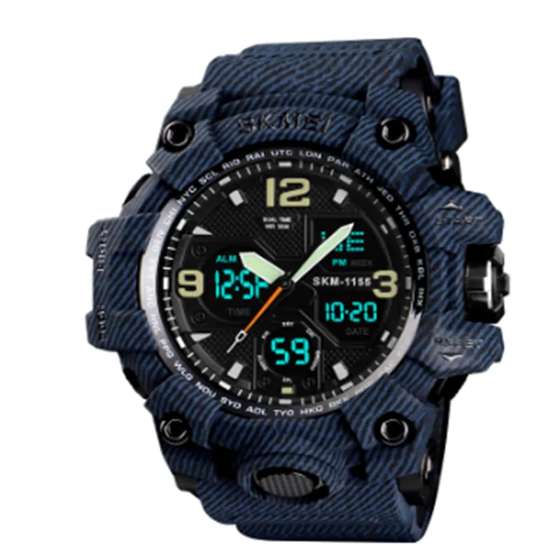 SKMEI 1155B Men's Watch Dual Movement Calendar Luminous Alarm Clock Multifunctional 50M Waterproof Fashion Sports Men's Watch