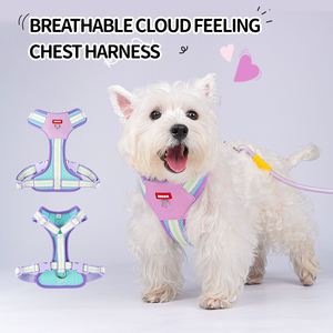 Set kekang H hewan peliharaan pelangi, warna-warni baru 2025, Harness anjing jaring bernapas PU dapat disesuaikan mudah On-off, tali kekang kualitas Premium - Product Image 2