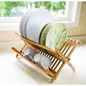Bamboo Dish Rack <b>Collapsible</b> Double Tier Draining Rack For Kitchen Countertop <b>Storage</b> - Product Image 1