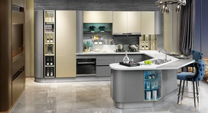 Prima Customizable Modern Modular Kitchen <strong>Cabinet</strong> <strong>Curved</strong> Island Platform Shaker Stainless Steel Sink <strong>Glass</strong> Solid for Villas - Product Image 5