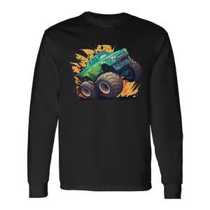 T-shirt a maniche lunghe Monster Truck per ragazzi, design vintage con tramonto - Product Image 1