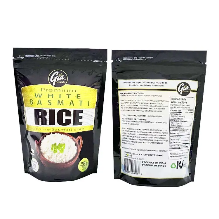 Custom Empty Plastic Pouch 500g 1kg 10kg 50 kg Natural Organic Thailand Rice Food Packaging Bags With Zipper