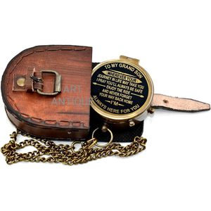 Boussole en laiton ALFA NAUTICAL avec message gravé, vintage, 2 pouces, portable avec chaîne, pour petit-fils, randonnée, usage extérieur - Product Image 6