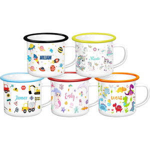 Tazas de camping esmaltadas azules con manchas, de 300 ml de capacidad, con logotipo personalizado para exteriores, regalos promocionales, tazas de café esmaltadas. - Product Image 5