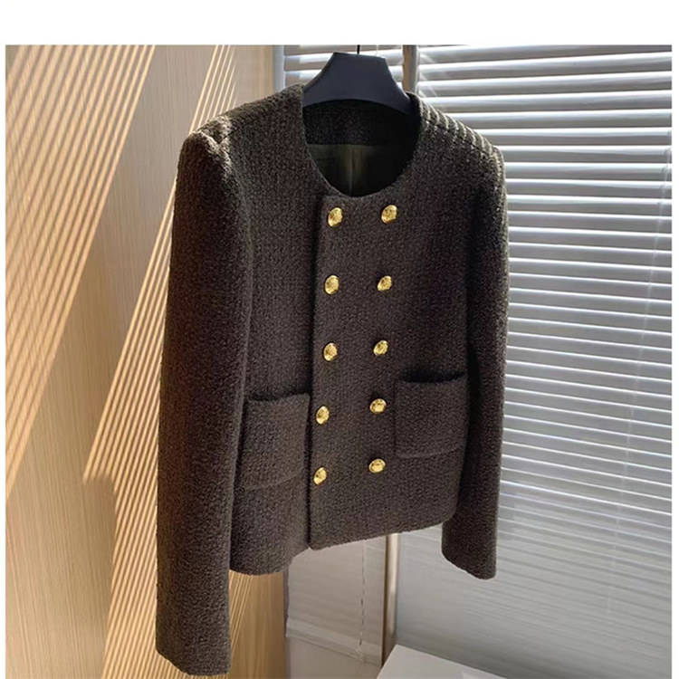 Winter Ladies Luxury Thick Tweed Cropped Jackets Buttons Cardigans Buttons  Fashion Elegant Curvy Short Blazer Coats for Womens