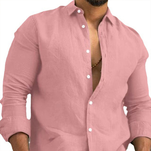 T-shirt Ample Décontracté à Manches Longues pour Hommes, Haute Qualité, Style Européen et Américain, en Coton et <span class=keywords><strong>Lin</strong></span>, Couleur Unie - Product Image 1
