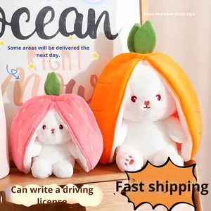 لعبة وسادة أرنب فراولة قطيفة تحويل أرنب جزر ناعم محشو قطن PP لتخفيف التوتر وغسلها - Product Image 2
