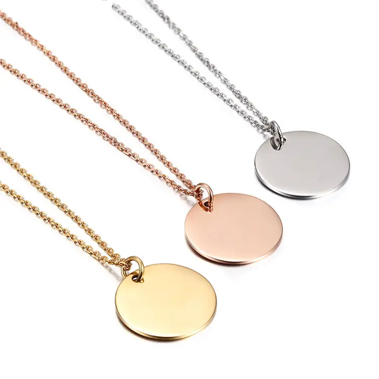 Sland Jewelry Necklace Manufacturer Custom 18k Gold Blank Round Disc Circle Pendant Stainless Steel Necklace for Engraving