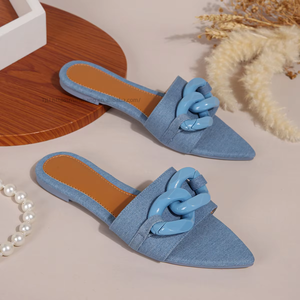 Summer Hot Selling <b>Flat</b> Ladies Slippers <b>Pointed</b> Open <b>Toe</b> Button Luxury Ladies Slippers Southeast Asia Outdoor Sandals for Women - Product Image 4