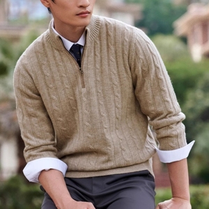 Maglione da <span class=keywords><strong>Uomo</strong></span> Business Personalizzato in Lana/Cashmere 220g, Stile Old Money, Lavorato a Maglia con Logo Frontale, Anti-Pilling, <span class=keywords><strong>Slim</strong></span> Fit, per Autunno e Inverno - Product Image 1