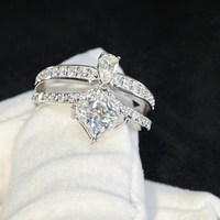 Bague de Fiançailles et de Promesse de Luxe en Argent 925 avec Moissanite GRA D Color Bling Pear Princess pour Femme, Passe le Testeur de Diamant