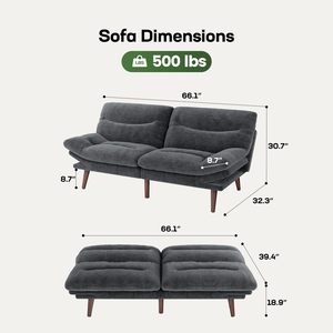 Sofá Cama de Pana, Sofá Convertible en Cama con Respaldo y Reposabrazos Ajustables para Apartamentos Pequeños, Sala de Estudio u Oficina - Product Image 2