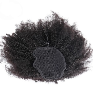 Afro Kinky Curly Drawstring Ponytail Human Hair Extensions Hairpieces for <b>Black</b> Women Raw Virgin Wrap Around Ponytail Human Hair - Product Image 1