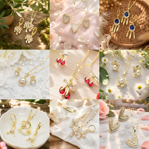Bijoux HD, nouveau style, plaqué or 18 carats, zircon cubique coloré, ensembles de <span class=keywords><strong>collier</strong></span> et boucles d'oreilles de mariage pas chers - Product Image 1