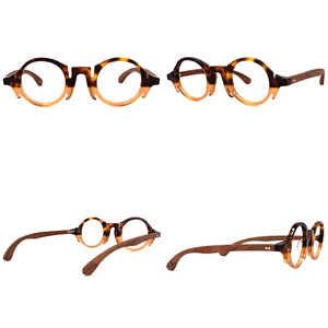 Classique Rétro Unisexe Gentleman Acétate Rond Cristal Blanc <span class=keywords><strong>Bois</strong></span> Temple Spectacle Cadres Lunettes - Product Image 4