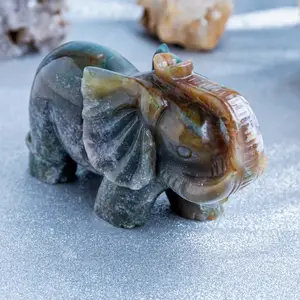 Groothandel Natuurlijke Hand Gesneden Edelsteen Folk Ambachten Ocean Jasper Olifant Crystal Animal Healing Stenen Voor Home Decoratie