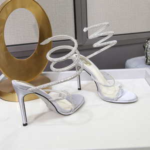 2025 Summer New Sandals for Women with High <b>Heels</b> Rhinestone Generation Hair Lace-Up Closure Direct Factory Europe United States - Product Image 4