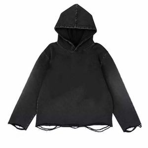 Wholesale Streetwear <b>Oversize</b> Custom Blank 100% Cotton Eco-Friendly Distressed Raw Hem Acid Washed <b>Long</b> <b>Hoodie</b> Men - Product Image 5