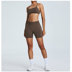 Adjustable Strap Yoga <b>Bra</b> V Back Shorts <b>Set</b> 2 Pcs Sportswear <b>Sexy</b> Cross Back Fitness Yoga <b>Set</b> Seamless Active <b>Set</b> - Product Image 4