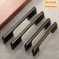 Poignées de meuble bicolores en aluminium massif, finition noir mat avec bord doré, encastrées, pour tiroirs et armoires de cuisine