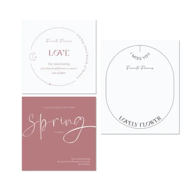 Boutique de fleurs carte de voeux anglais minimaliste floral cuisson vacances papier personnalisé boucle d'oreille collier cartes d'affichage pour bijoux