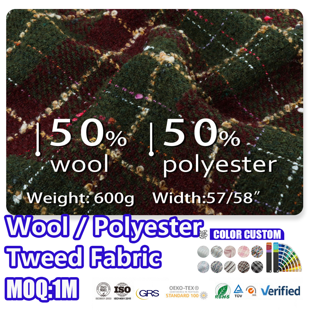 Wool Polyester Tweed Fabric 50/50 Blend Diamond Check With Confetti For Coats, Hats, Hair Clips And DIY Crafts