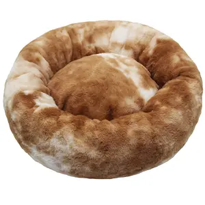 थोक रेनबो टाई डाई नरम रोएंदार गर्म और आरामदायक एंटी एंग्जायटी कडलर जॉइंट रिलीफ वॉशेबल डोनट शांत करने वाला गोल कुत्ता बिस्तर