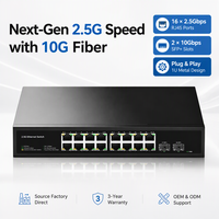 Commutateur réseau multi-Gigabit 16 ports 2,5 Gbit/s avec 2 emplacements SFP+ 10 Gbit/s, boîtier métallique 1U pour NAS, point d'accès Wi-Fi 6 et PC