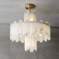 Lustre suspendu LED réglable en hauteur en albâtre, cuivre et marbre espagnol pour cuisine et salon